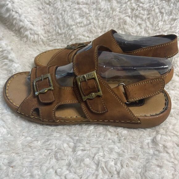 NDURE Men leather Brown Straps sandals with antique tone side buckles Size 8 - Picture 4 of 10